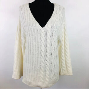 NWT BP Nordstrom XS Oversized V Neck Cable Tunic Sweater Tunic Pullover Cream